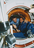 Handshake in Space Shuttle/Mir docking module