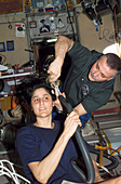 Cutting hair,International Space Station