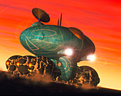 Computer artwork of a vehicle on Mars