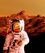 Computer artwork of an astronaut on Mars' surface