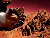 Astronaut holds Martian rock