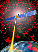 Computer art of communication satellite over Earth