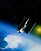 Artwork of Nimbus-7 in orbit over Antarctica
