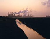 Sunset view of an oil refinery
