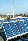 View of solar panels on the roof of a building