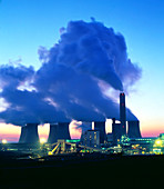 Coal-fired power station at dusk
