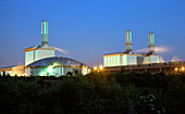 Gas-fired power station at night