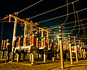 Electricity substation at night