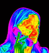 Woman using a mobile phone,thermogram