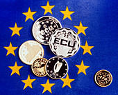 International assortment of Ecu coins
