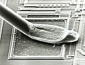 Electron micrograph of micro-wires bonded to chip
