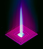 Packaged electronic chip,falling motion effect
