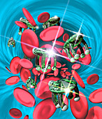 Computer artwork of nanorobots in the bloodstream