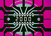 Computer artwork of circuit with millennium date