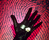 Virtual reality glove with fingerprint background