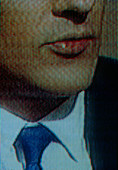 Close-up of coloured strips making up a TV image