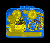 Coloured X-ray of a walkman cassette player