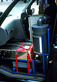 View of a hydrogen fuel cell in a taxi
