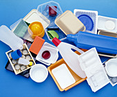 Jumble of empty plastic containers for recycling