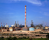 View across petrochemical plant,France