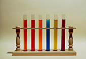Chemical dyes in laboratory test tubes