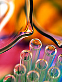 View of glass test tubes and beakers