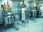 Chemist checking drug vats