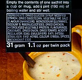 List of ingredients on package of soup