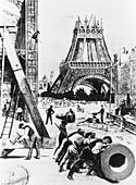 Illustration of the building of the Eiffel Tower