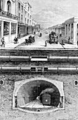 Sketch of London's pipes & tunnels,circa 1880