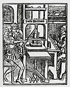 Engraving of early German printing press of 1522
