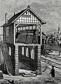 Engraving of a railway signal box