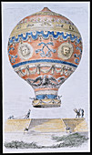 Artwork of Montgolfiers' balloon ascent
