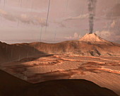 Mars rain and volcano