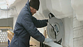 Sawing ice core, Antarctica