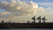 Cranes at a port, timelapse