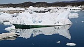 Boat and icebergs, Greenland