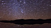 Star trails over a lake, timelapse
