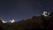 Night sky over Himalayas, timelapse