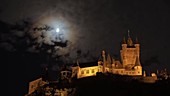 Moon over German castle, timelapse