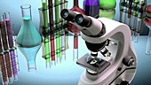 Flight to a lab microscope, animation