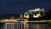 Salzburg fortress and river, timelapse