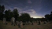 Almendres Cromlech at night, timelapse