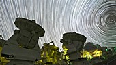 Star trails over ALMA telescopes