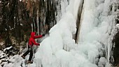 Climbing a frozen waterfall