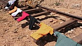 Clothes drying on washed away rails