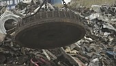 Electromagnet at a scrap yard