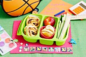 Snack box with dried fruit, vegetables and cheese buns