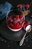 Yoghurt with raspberries and blueberries
