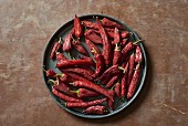 A plate of dried red chili peppers